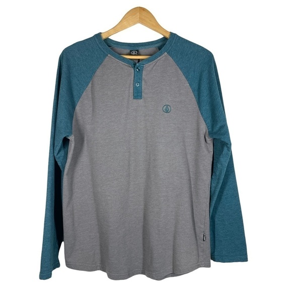 Volcom Color Block Long Sleeve Henley Shirt L - Picture 1 of 7